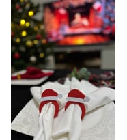 ToDekora  Peçetelik Yılbaşı Noel Şapka 6’lı Set Kırmızı Beyaz Sofra Dekoru, Peçete Halkası / Peçete Yüzüğü (Kırmızı-Beyaz)