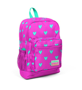 Coral High Kids Neon Pembe Su Yeşili Kalp Desenli Dört Bölmeli Okul Sırt Çantası 23113