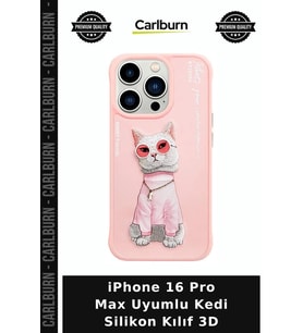 iPhone 16 Pro Max Uyumlu Kedi Silikon Kılıf 3D Esnek Yapı Kadın Hediyesi Günlük Kullanım