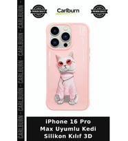 iPhone 16 Pro Max Uyumlu Kedi Silikon Kılıf 3D Esnek Yapı Kadın Hediyesi Günlük Kullanım