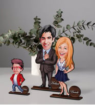 BK Gift Kişiye Özel 3’lü Aile Karikatürlü Ahşap Biblo Seti Model-1