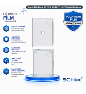 SChitec Apple MacBook Air 13.6 M2(2022) Uyumlu Fullbody Arka Kaplama Hidrojel Koruyucu Film