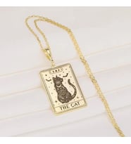 Kişiye Özel 925 Ayar Gümüş The Cat Tarot Kart Kolye (Gold)