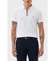 Tommy Hilfiger Slim Fit % 100 Pamuklu Fermuarlı Polo Yaka T Shirt Erkek POLO YAKA T SHİRT MW0MW31677 YBR (Beyaz)