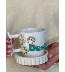 DENİZ KABUĞU İSİMLİ KUPA FİNCAN MUG (Krem)