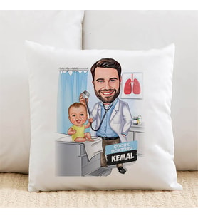 Kişiye Özel Karikatürlü Erkek Çocuk Doktoru Yastık