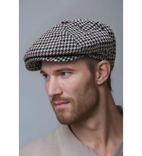 Erkek Kazayağı Kasket Şapka – Siyah Bordo Desenli Retro Flat Cap