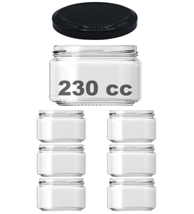 230 ml Siyah Metal Kapaklı Şeffaf Cam Kavanoz 6'lı Set