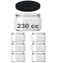 230 ml Siyah Metal Kapaklı Şeffaf Cam Kavanoz 6'lı Set