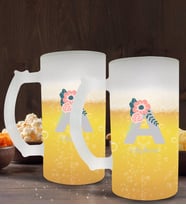 BK Gift Kişiye Özel Harf ve İsim Tasarımlı 2’li Buzlu Cam Bira Bardağı 50cl-3 (Beyaz)