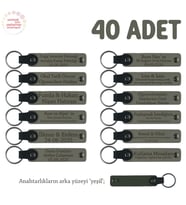 Kül Gri & Yeşil, Bebek Mevlidi Hatırası İçin İsim Yazılı Anahtarlık 40’lı Set, Hediyelik Armağan