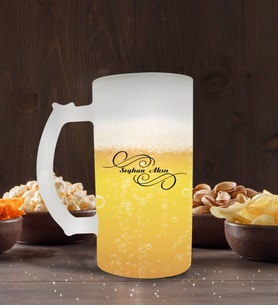 BK Gift Kişiye Özel İsimli Buzlu Cam Bira Bardağı 50cl-3 (Beyaz)