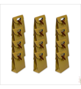 El Geçmeli Karton Çanta 16 x 12 x 6 cm, Mat Altın - 12 Adet (STD)