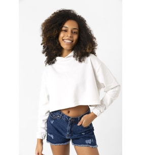 Basic Ekru Kapüşonlu Crop Sweatshirt