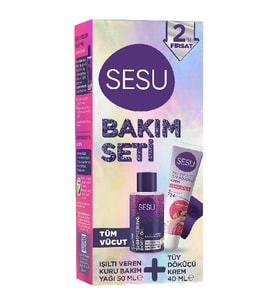 Sesu Bakım Seti Tüy Dökücü Krem 40 Ml + Işıltılı Vücut Yağı 50ml 2 Li Paket