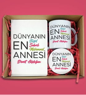 Anneler Gününe Özel İsim Baskılı Ajanda Kupa Bardak ve Bardak Altlığı Seti 5