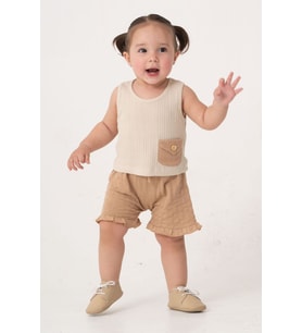 Bebek Çocuk Pamuklu Şortlu 2'li Takım Trend Moda Alt Üst Takım (Natural)