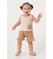 Bebek Çocuk Pamuklu Şortlu 2'li Takım Trend Moda Alt Üst Takım (Natural)