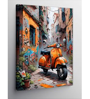 Kanvas Tablo Retro Turuncu Scooter Motosiklet
