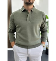 Erkek Düğmeli Polo Yaka Kazak Yeşil Edw231