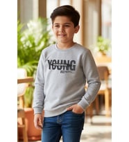 Breeze Erkek Çocuk Sweatshirt Yazı Baskılı 8-14 Yaş, Açık Gri Melanj