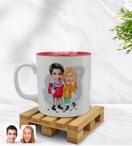 BK Gift Kişiye Özel Sevgililer Karikatürlü İçi Kırmızı Renkli Kupa Bardak Model 107