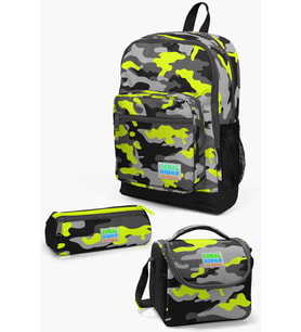 Coral High Kids Siyah Gri Kamuflaj Desenli 3’lü Okul Çanta Seti SET0123117