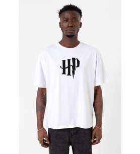 HP Logo Beyaz Erkek Oversize Tshirt