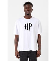 HP Logo Beyaz Erkek Oversize Tshirt