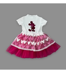 Northcity 1-2 Yaş Kız Bebek Mickey Payetli Brode Etekli Elbisesi - Antialerjik Kumaş