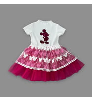 Northcity 1-2 Yaş Kız Bebek Mickey Payetli Brode Etekli Elbisesi - Antialerjik Kumaş