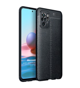 Microsonic Xiaomi Redmi Note 10S Kılıf Deri Dokulu Silikon Siyah