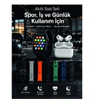 Mey İthalat® Akıllı Saat, Bluetooth Kulaklık ve 7 Farklı Kordon Tek Kutuda Günlük Kullanım ve Spor İ