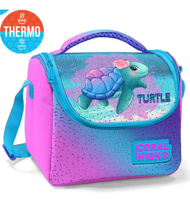 Coral High Kids Açık Pembe Mavi Kaplumbağa Desenli Thermo Beslenme Çantası 11870