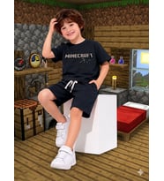 Cg Kids Minecraft Kabartma Yazı Detaylı Erkek Çocuk Tshirt & Şort Alt Üst Takım Süper Kalite Kumaş
