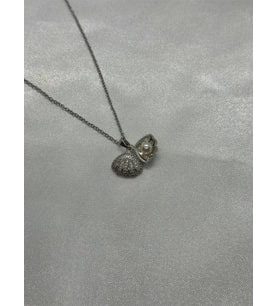 Zirkon Taşlı İncili Açılabilir İstiridye Çelik Kolye Silver Açık Pembe Standart