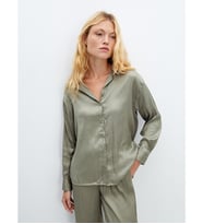 LCW Vision Haki Oversize Saten Kadın Gömlek