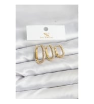 Mey İthalat® Pirinç Gold Renk Zirkon Taşlı Halka Model YSX Trio Küpe Seti