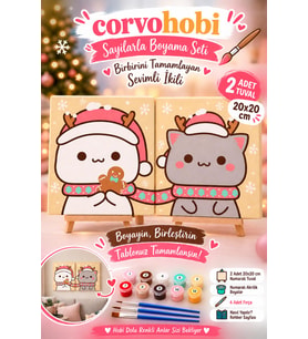 Corvo Sayılarla Boyama 20x20 Cm İkili Tuval Seti Fırça Boya Dahil - DUDU BUBU KAR (Sevgiliye Hediye)