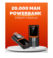 Mey İthalat® 20.000 mAh Powerbank – 22.5W Hızlı Şarj, Çok Kablolu, Dijital Göstergeli