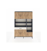 Arges Dolap 10 Raflı Tek Çekmeceli 6 Kapaklı 132x30x195 Antrasit-Çam/Aytaşı