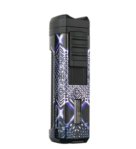 Quantoro Üç Torch Pürmüz Delicili Mavi Desenli Metal Puro Çakmağı - TRZ1204
