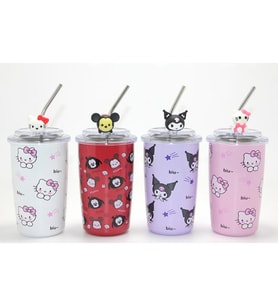 Sanrio Hello Kitty Ve Kuromi Figürlü Isı Muhafazalı Metal Pipetli Çelik Kupa