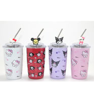 Sanrio Hello Kitty Ve Kuromi Figürlü Isı Muhafazalı Metal Pipetli Çelik Kupa