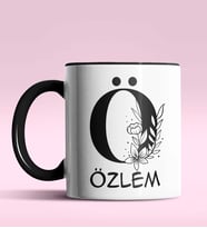 Kişiye Özel Ö Harfi Romantik Tasarım Siyah Renk Kupa (Siyah)