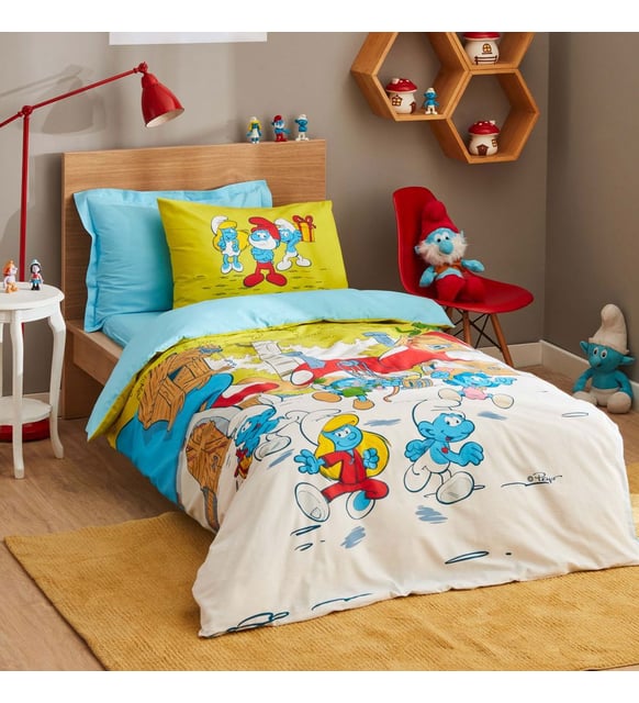 Smurfs by Karaca Home Mushroom Village Tek Kişilik Nevresim Takımı