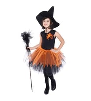 Siyah Şapkalı Süpürgeli Cadı Kostümü - Halloween Bayramı - Cadılar Bayramı Kostümü