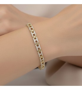 XUPING JEWELRY 14 Ayar Altın Kaplama, Orta Nokta Zirkon Taşlı Bileklik