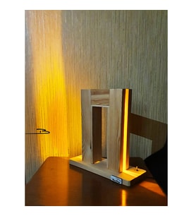 Doğal Ahşap Gizli Led Dekoratif Abajur Aydınlatma Masa Lambasi Avize (Amber)