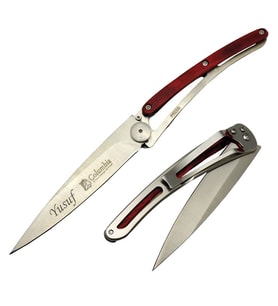Kişiye Özel İsimli İsim Baskılı Columbia Deejo Çakı  EXT-2990-A 22.5 CM Paslanmaz Cep Av Bıçağı (Bordo)